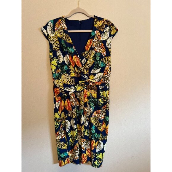 Ellen Tracy Dress 14 Colorful Butterfly Stretch Career Church Washable NEW - Picture 4 of 11